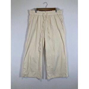 Boho Wide Leg Pants Women Large Cream Linen Cotton Paperbag Waist Drawstring